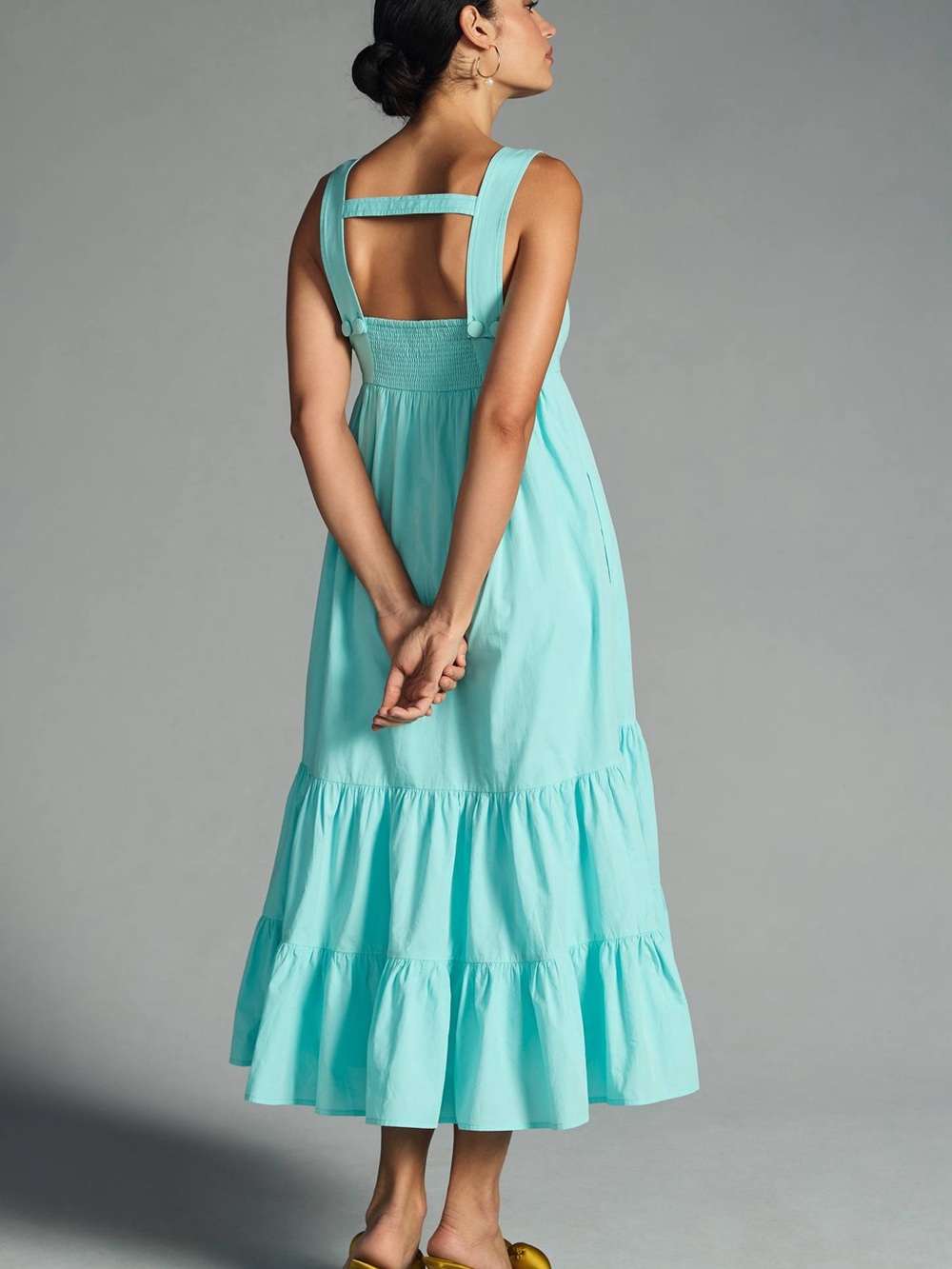 Anthropologie XXS Aqua Open Back Tiered Midi Dress Smocked Pockets - Picture 2 of 15